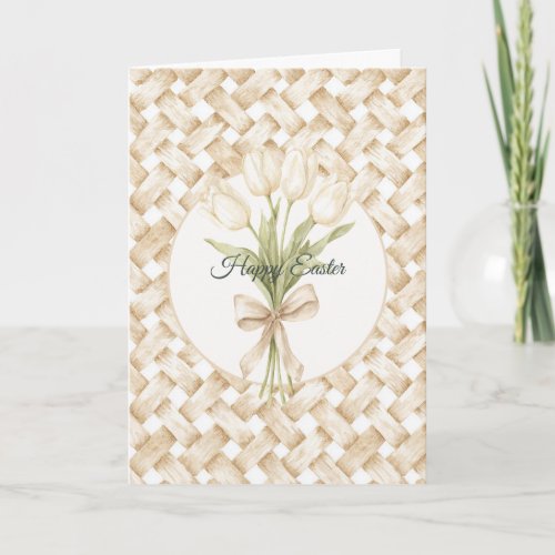Cream White Faux Basket Weave Easter Card