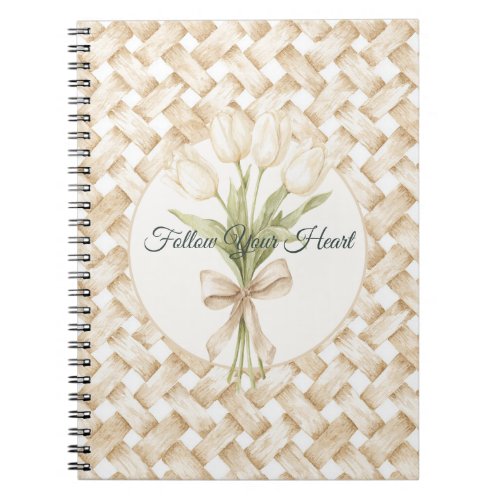 Cream White Faux Basket Weave Notebook