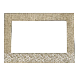 Cream White Faux Burlap and Lace Magnetic Frame
