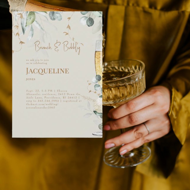 Cream White Floral Brunch & Bubbly Invitation (Creator Uploaded)