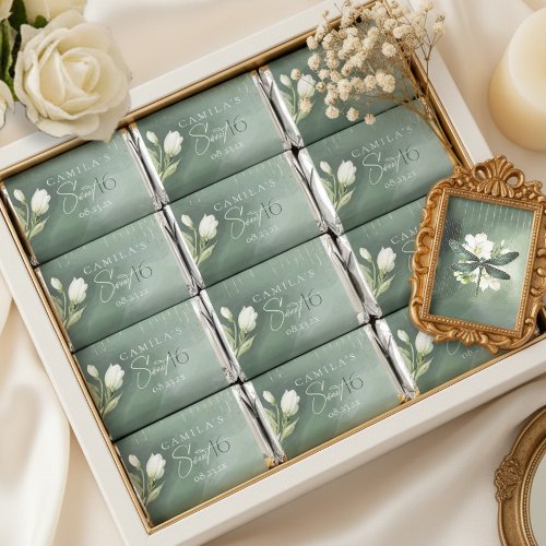 Cream White Floral Sweet 16 Sage Green ID1310 Hershey's Miniatures