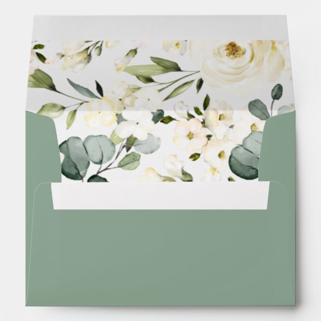Cream White Floral Wedding Invitation Envelope (Back (Bottom))