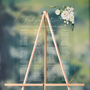 Cream White Flowers, Boho, Baptism Seating Chart
