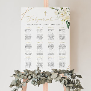 Cream White Flowers, Boho, Baptism Seating Chart Foam Board