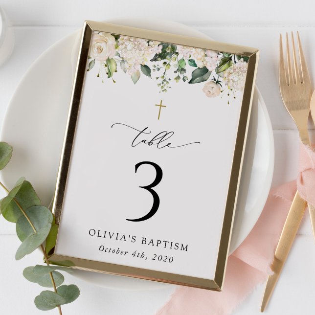 Cream White Flowers, Boho, Baptism Table Numbers (Creator Uploaded)