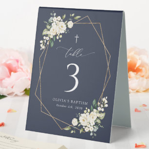 Cream White Flowers, Boho, Baptism Table Numbers Table Tent