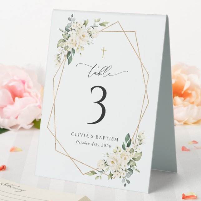 Cream White Flowers, Boho, Baptism Table Numbers Tent (In SItu (Wedding))