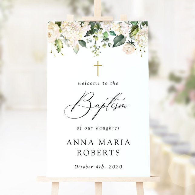 Cream White Flowers, Boho, Floral Baptism Welcome Poster (Creator Uploaded)