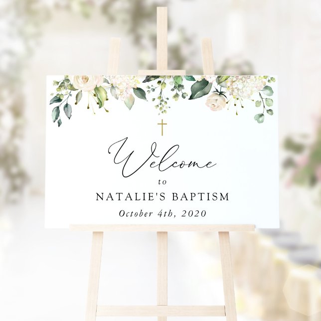 Cream White Flowers, Boho, Floral Baptism Welcome Sign (Creator Uploaded)