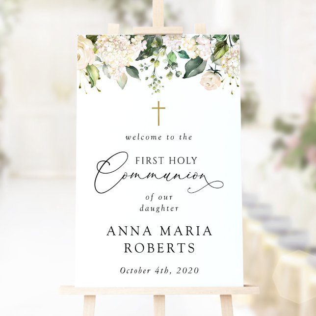 Cream White Flowers, First Holy Communion Welcome Foam Board (Creator Uploaded)