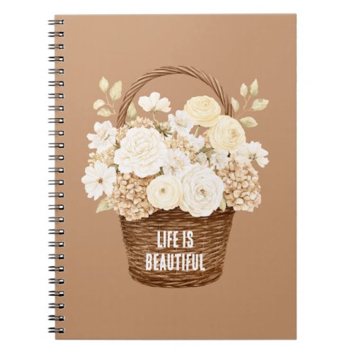 Cream White Flowers in Basket Notebook