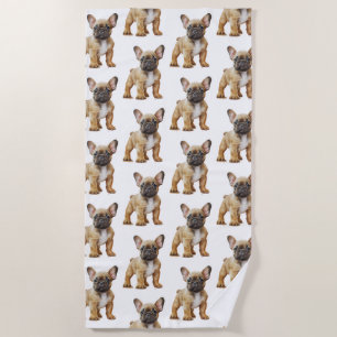 Cream white Frenchie Dogs Beach Towel