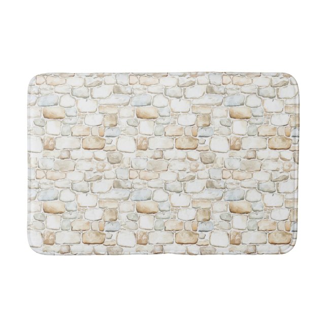 Cream White Grey Faux Stones   Bath Mat (Front)