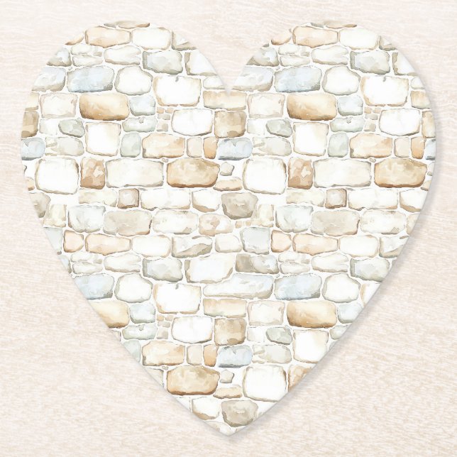Cream White Grey Faux Stones Paper Coaster (Front)