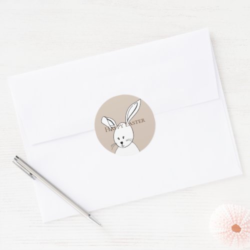 Cream White Happy Easter Cute Bunny Classic Round Sticker