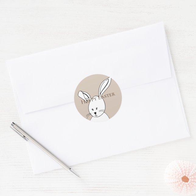 Cream White Happy Easter Cute Bunny Classic Round Sticker (Envelope)