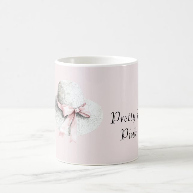 Cream White Hat Pink Bow Coffee Mug (Center)
