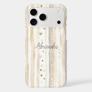 Cream White Hearts Stripes iPhone 17 Pro Max Case