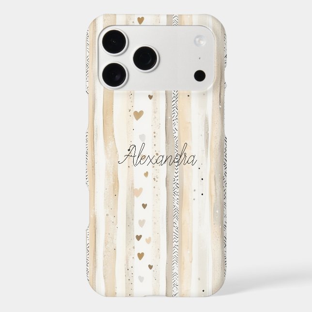 Cream White Hearts Stripes iPhone Case (Back)