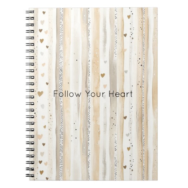 Cream White Hearts Stripes Notebook (Front)