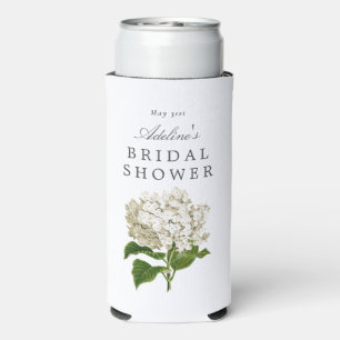 Cream White Hydrangea Bridal Shower Party Seltzer Can Cooler