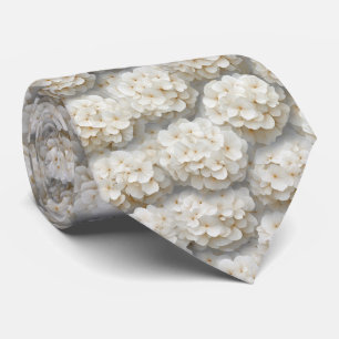 Cream White Hydrangea Floral Pattern Neck Tie