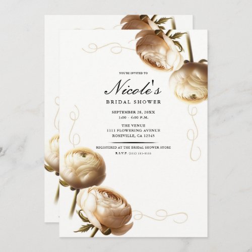 Cream  White Ranunculus Floral Bridal Shower Invitation