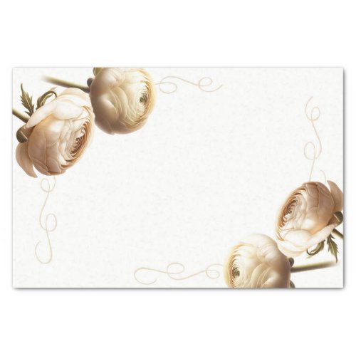 Cream  White Ranunculus Floral Wedding Tissue Paper