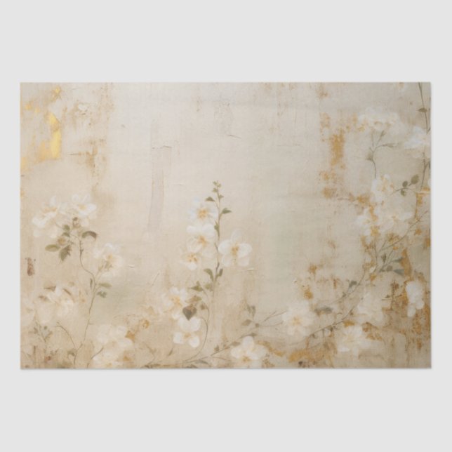 Cream White Romantic Floral Wedding Tissue Paper (Front)
