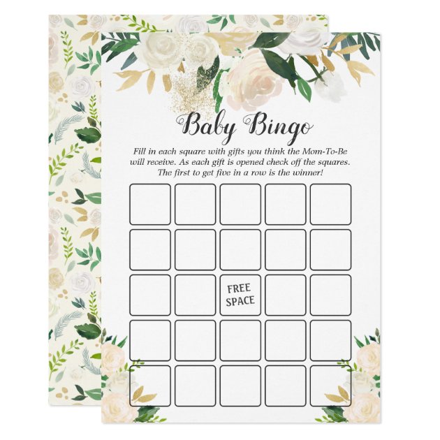 Cream White Rose Floral Baby Shower Bingo Game Invitation