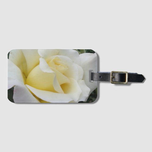 Cream White Rose Luggage Tag (Front Horizontal)