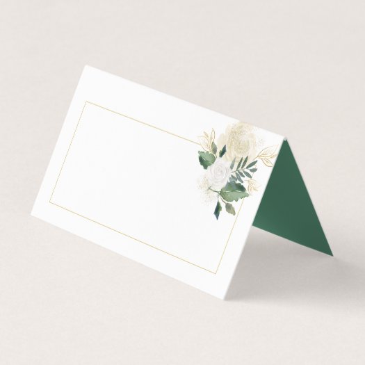 Cream White Roses Glitter Greenery Place Cards