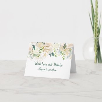 Cream White Roses Glitter Greenery Thank You Cards by dmboyce at Zazzle