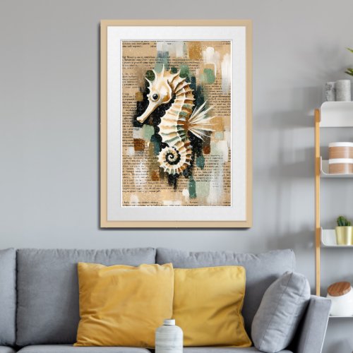 Cream  White Seahorse Abstract  Framed Art