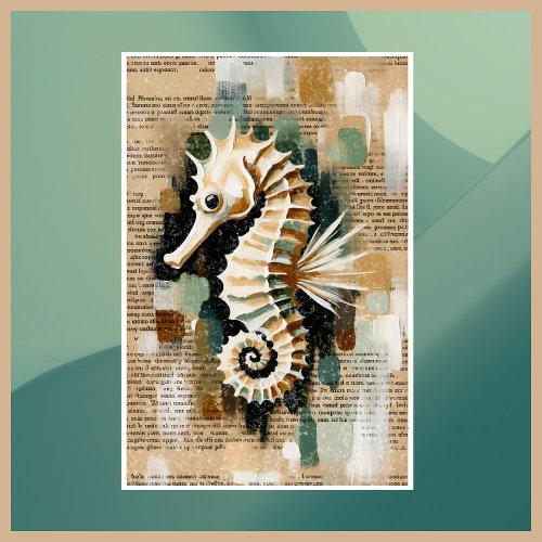 Cream  White Seahorse Abstract  Poster