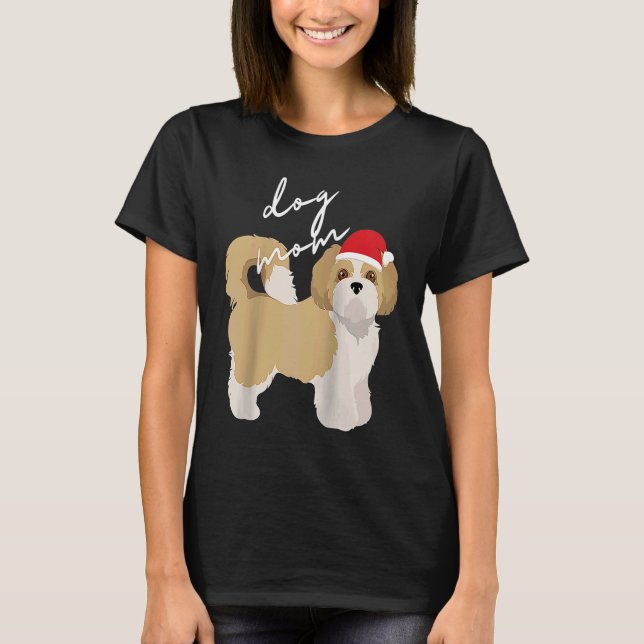 Cream & White Shih Tzu Dog Mom Christmas Raglan T-Shirt (Front)
