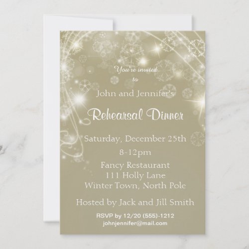 Cream White Snowflake Winter Rehearsal Dinner Invitation