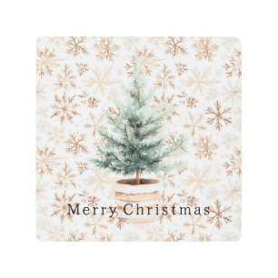 Cream White Snowflakes Christmas Metal Print