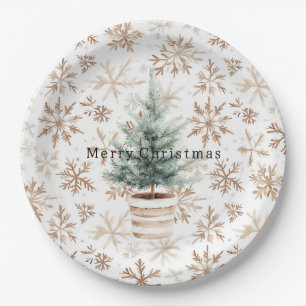 Cream White Snowflakes Christmas Tree Paper Plates