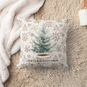 Cream White Snowflakes Christmas Tree Throw Pillow