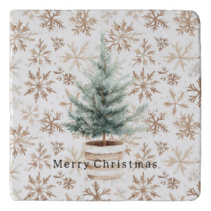 Cream White Snowflakes Christmas Tree Trivet