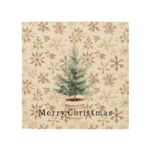Cream White Snowflakes Christmas Tree Wood Wall Art