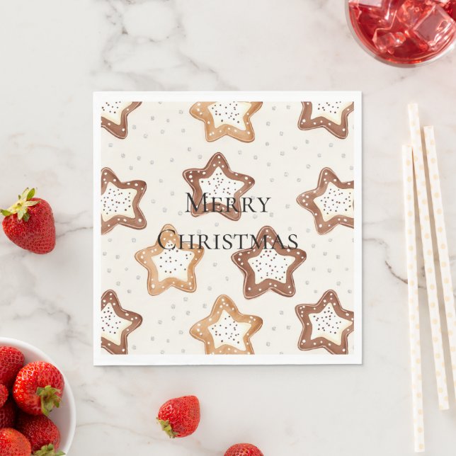 Cream White Stars Christmas Napkins (Insitu)