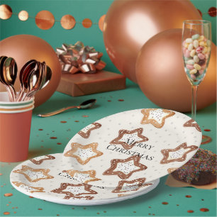 Cream White Stars Christmas Paper Plates