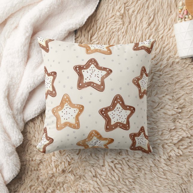 Cream White Stars Christmas Throw Pillow (Blanket)