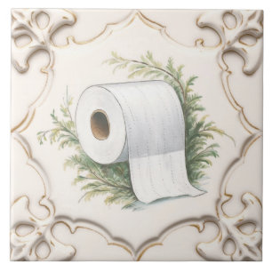 Cream White Toilet Paper Roll Funny Bathroom Ceramic Tile