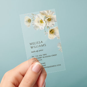 Cream White Transparent Flowers Clear Business Cards