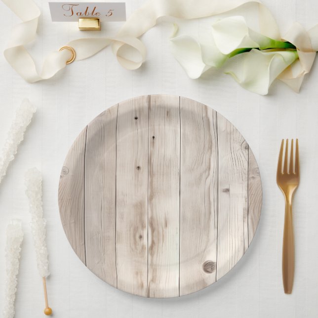 Cream White Wood Wedding Paper Plates (Wedding)