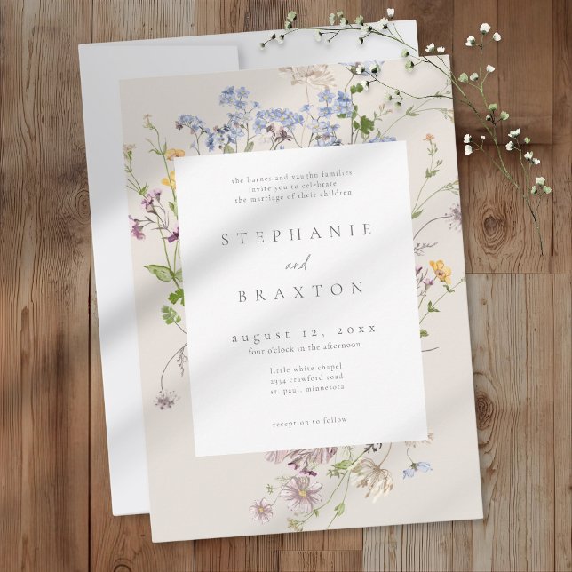 Cream Wildflower Garden Elegant Wedding Invitation (Cream Wildflower Garden Elegant Wedding Invitation)