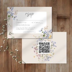 Cream Wildflower Garden Elegant Wedding QR RSVP Card